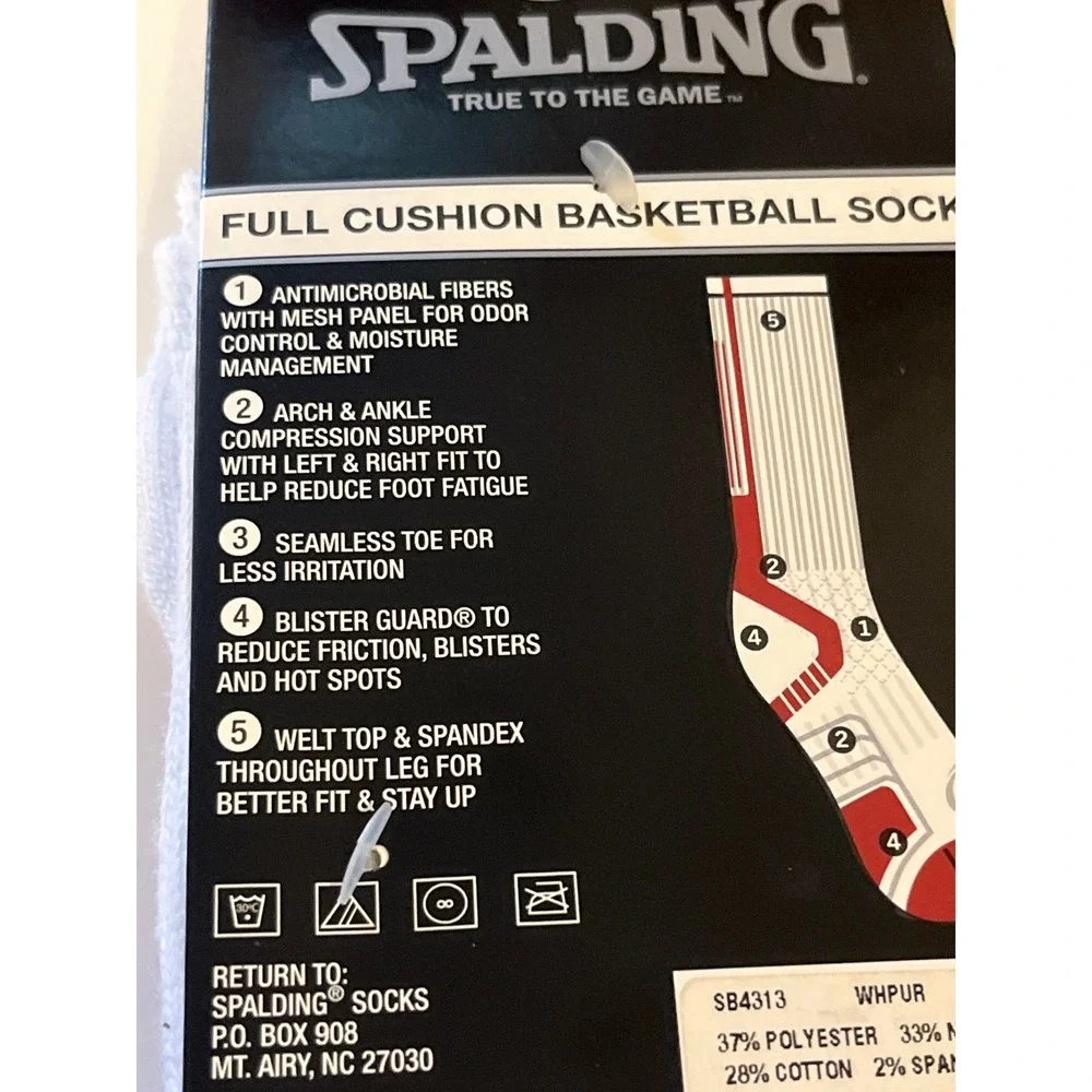 Spalding‎ Mens Full Cushion Basketball Socks Arch Ankle Compression Support XL